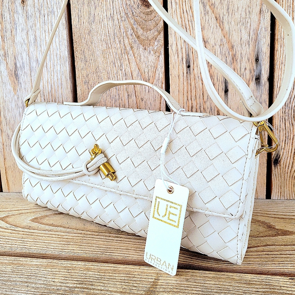 Beautiful Urban Expressions Basket Weave Oatmilk Crossbody Handbag